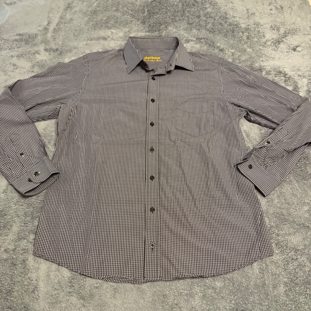 Barbour The Heritage Shirt Mens Brown Gingham Check Long Sleeve Button Down Sz L